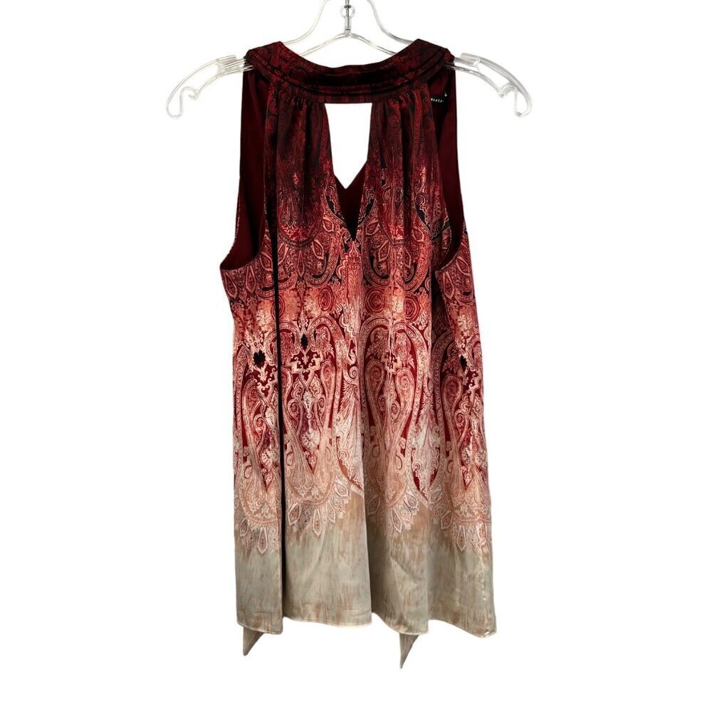 White House Black Market Sleeveless Halter Cut Out Paisley Blouse Bow Tie Small